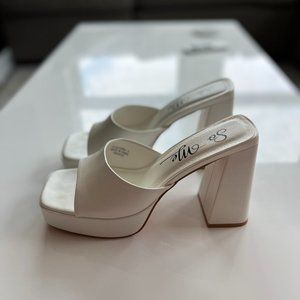White Chunky So Me Square Toe Faux Leather Platform Sandal Forever 21 Heels